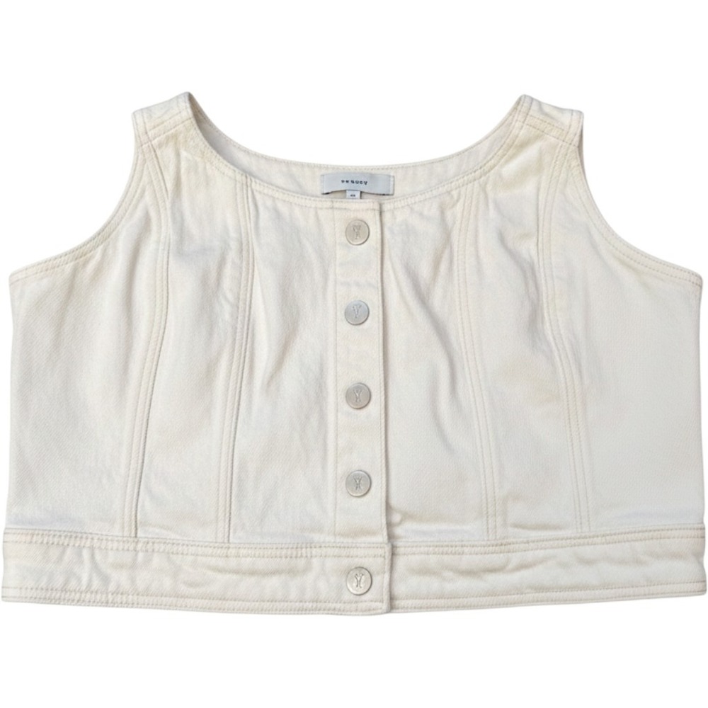 Abrand Jeans Bustier‎ Top Women L White Angel Bustier Denim Button Front NWT